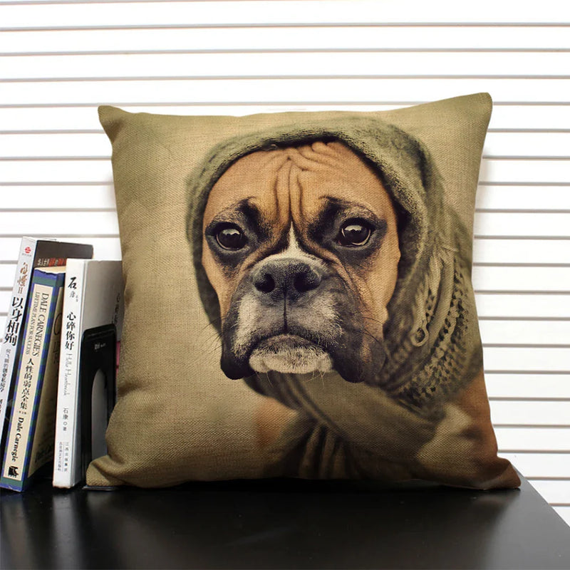 Axyaa Bulldog Dachshund Cushion Cover 45x45cm Square Linen Pillowcase