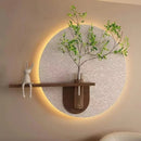 Axyaa Sandstone Vase & Green Plant Luminous Wall Painting with Wall Lamp