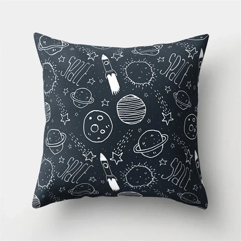 Axyaa Cartoon Star Astronaut Pillow Cover 45x45cm - Cute Moon Rocket Design.