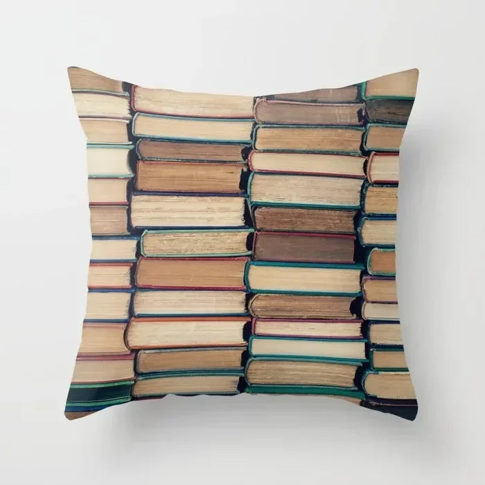 Axyaa Retro Library Pattern Pillowcase for Home and Office Decor