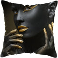Axyaa Black Gold African Lady Woman Art Deco Pillowcase