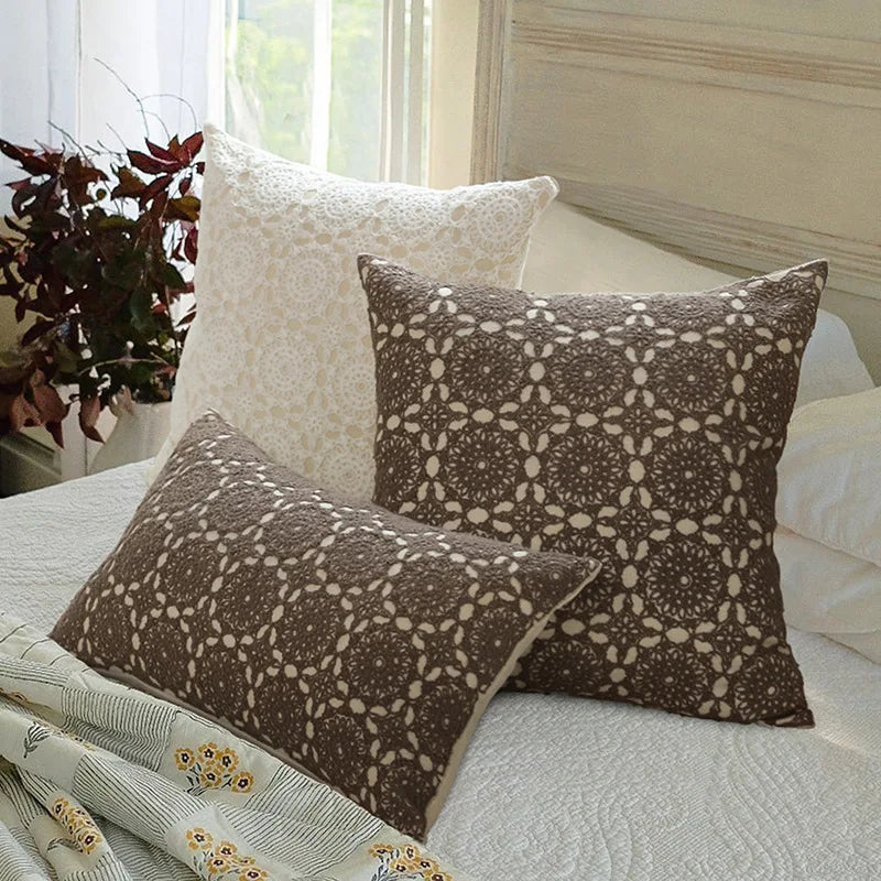 Axyaa White Floral Embroidered Cushion Cover - Elegant Home Decor