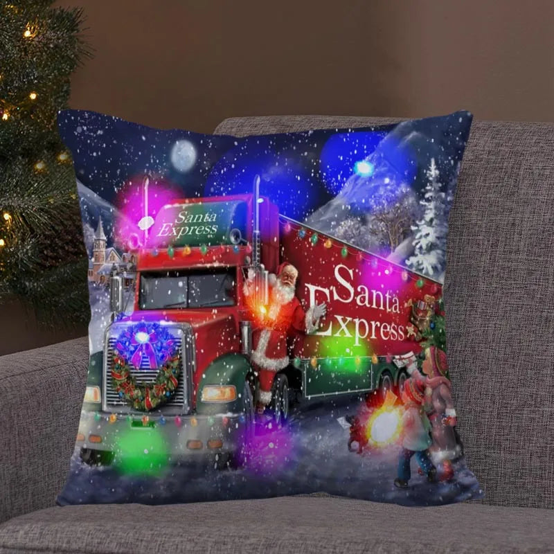 Axyaa LED Retro Santa Christmas Lights Pillowcase Home Decor 45x45
