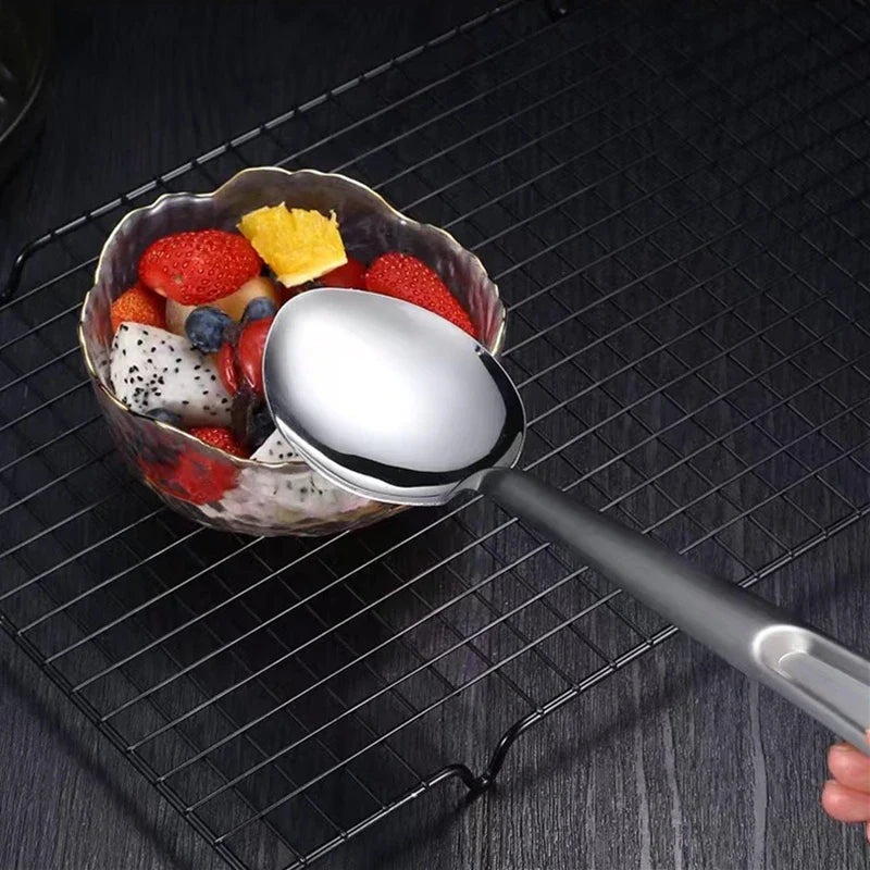 Axyaa Stainless Steel Serving Ladle Skimmer Colander Spoon Oil Separator Dishwasher Safe