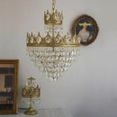 Axyaa Golden Crown Crystal Chandelier LED Pendant Lamp for Living Room