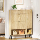 Axyaa Fluted Shoe Cabinet with 2 Flip Drawers, Beige Slim Shoe Storage