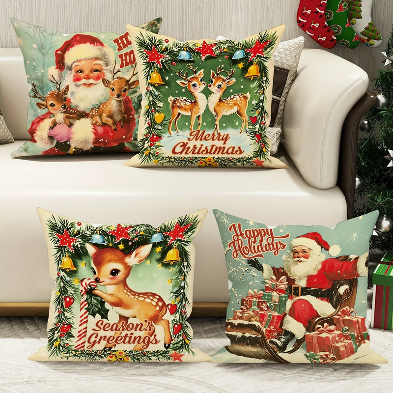 Axyaa Christmas Pillowcase: Santa Claus Fawn Pattern, Home Room Sofa Cushion Cover