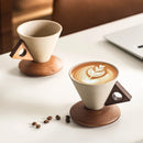 Axyaa Ceramic Coffee Cup Cone Shape Wooden Handle Base Retro Latte Cup