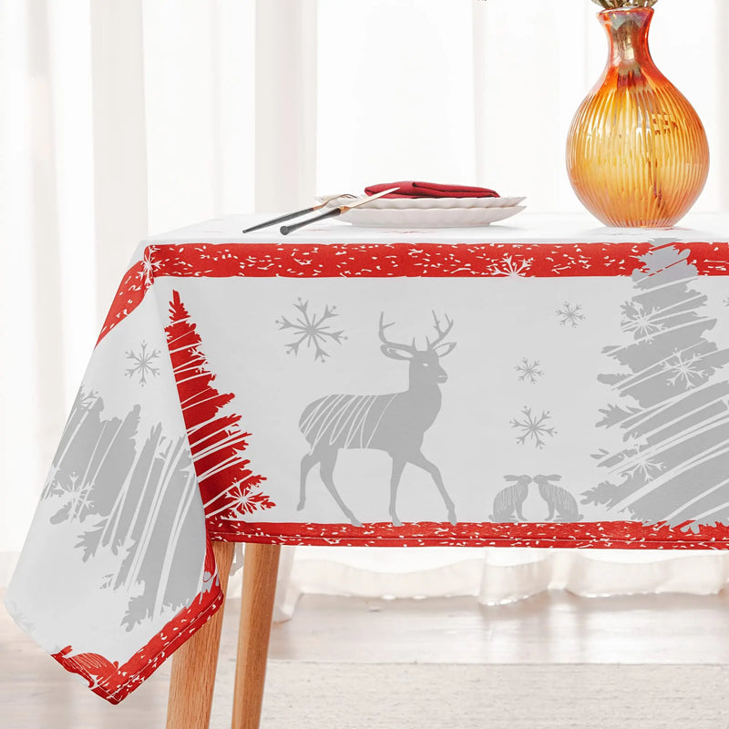 Axyaa Christmas Elk Red Flowers Rectangle Outdoor Holiday Tablecloth