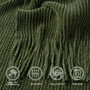 Axyaa Green Plaid Chenille Knit Blanket with Tassels for Bed Couch Décor