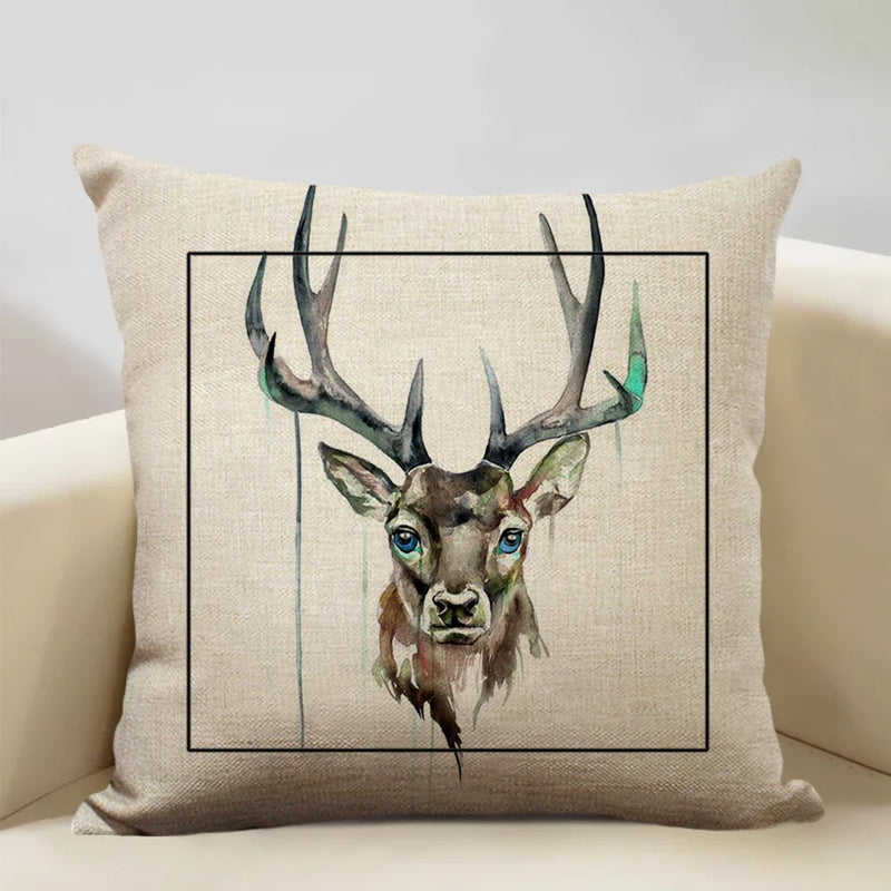 Elk Animal Cushion Cover Sofa Decor Pillow Case Linen Home Decor Axyaa