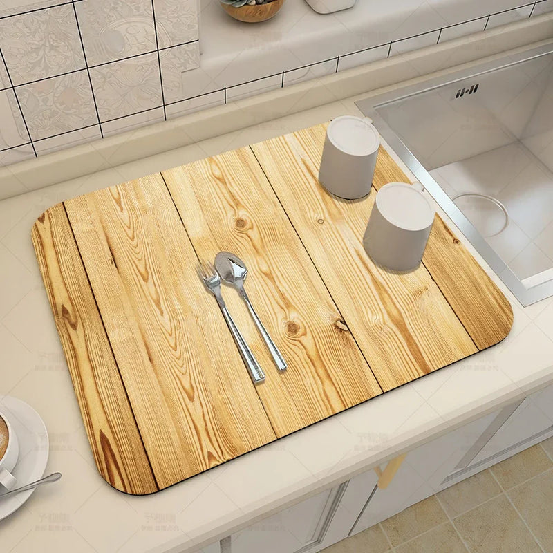 Axyaa Wood Grain Print Placemat Set for Kitchen Tableware, Coffee, and Draining Mats.