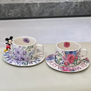 Axyaa Ceramic Latte Cups Set with Floral Pattern in Retro Glaze