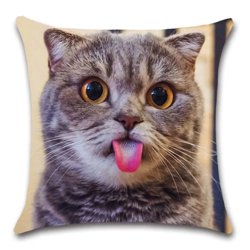 Axyaa Cat Tongue Out Decor Cushion Cover – Polyester Throw Pillow for Home Sofa Seat