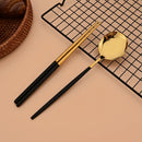 Axyaa Black Stainless Steel Cutlery Set with Korean Chopsticks & Dinner Spoons