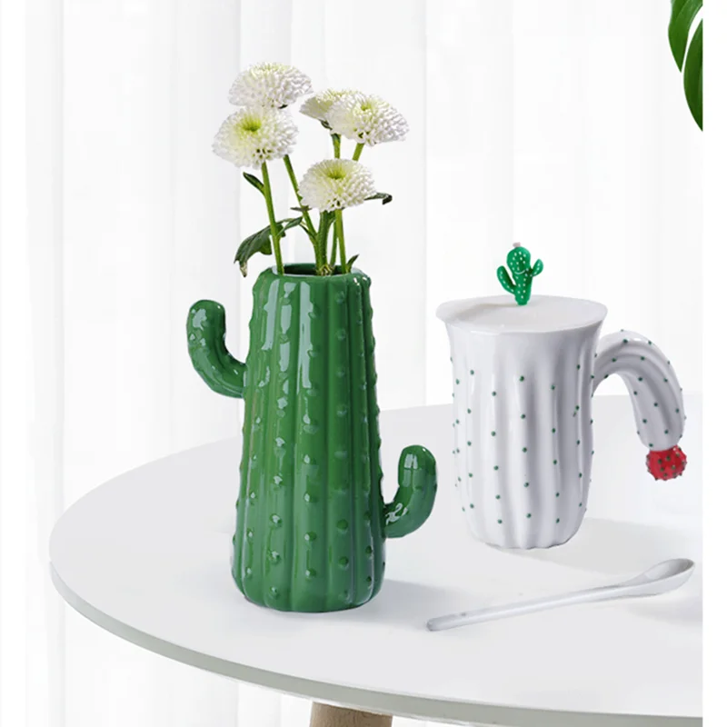 Axya Ceramic Cactus Flower Vase for Nordic Home Decor and Bedroom, Living Room Decoration