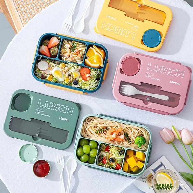 Axyaa 1300ML 4Grids Lunch Box: Tabieware, Microwavabie, Dishwasher Safe Bento Box