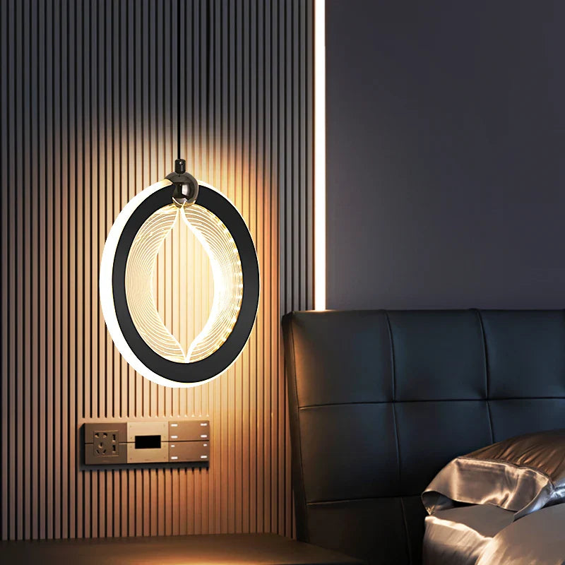 Axyaa Crystal LED Pendant Lamp: Minimalist Black Frame, Round Design