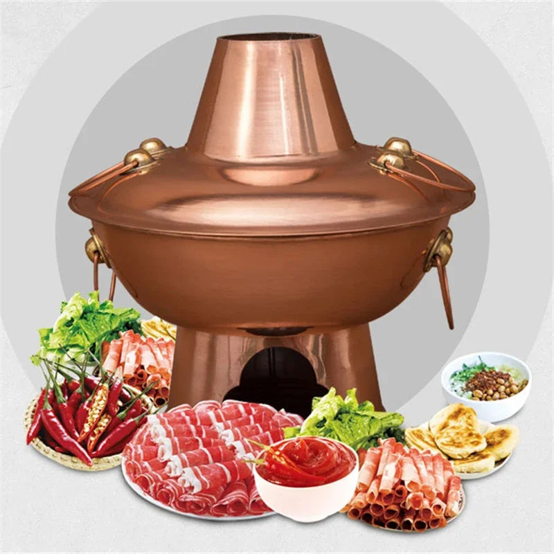 Axya Double Flavor Copper Hot Pot for Old Beijing Stove and Charcoal Cooking