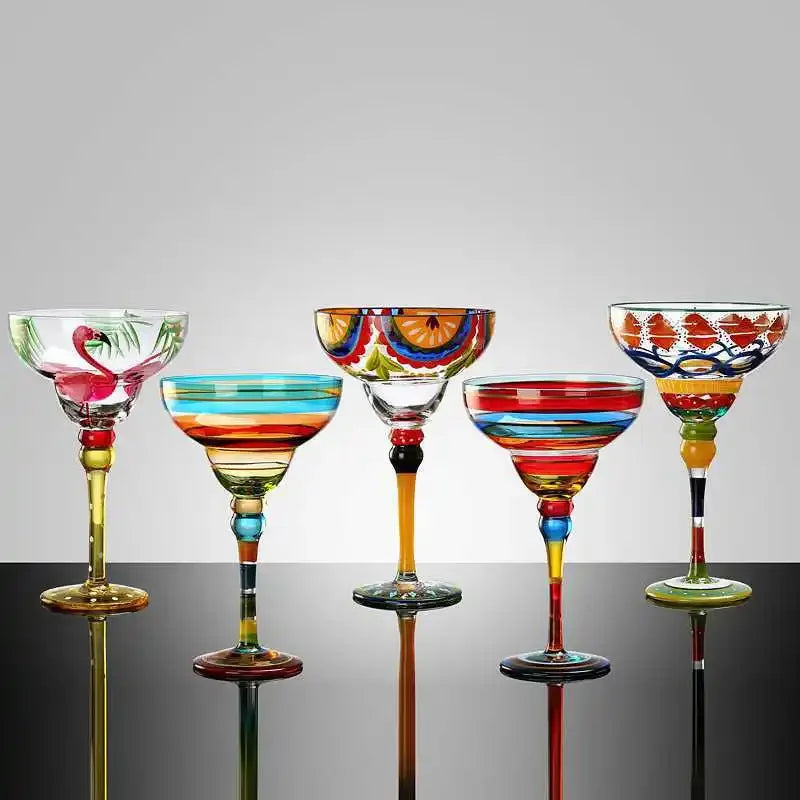 Axya Handmade Colorful Margarita Wine Glasses Set of 2