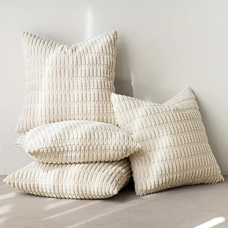 Axyaa Soft Plush Striped Corduroy Throw Pillowcase Set for Home Décor