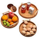 Axyaa Round Rattan Tray with Wooden Handle: Stylish Serving Tray for Home Kitchen