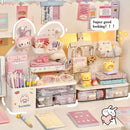 Axyaa Cute Bunny Desk Organizer Pen Holder Cosmetic Shelf Storage Stationary Rack