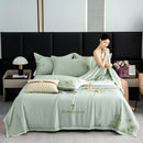 Axyaa Summer Quilt Set 4-Piece Embroidered Lyocell Tencel Solid Color Eco-Friendly