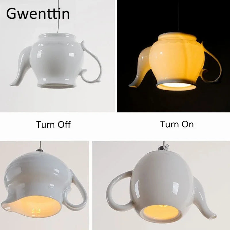 Nordic Cup Teapot Ceramic Pendant Light, Axyaa Modern Kitchen Living Room Lighting