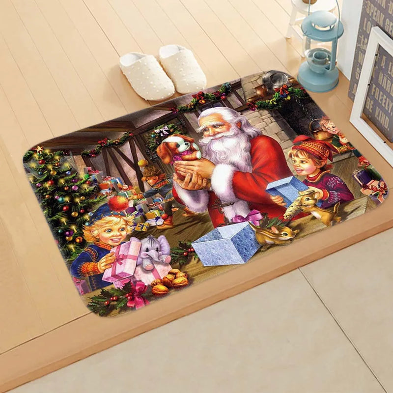 Santa Welcome Mat: Axyaa Christmas Claus Print Carpet for Home Decoration