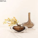 Axyaa Brown Glass Small Mouth Vase Home Decor Dried Flower Arrangement