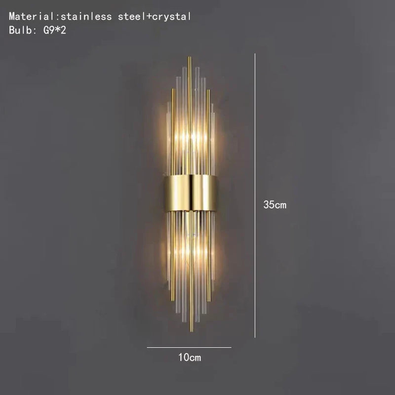 Axyaa Clear Crystal LED Wall Sconces in Gold/Black Stainless Steel