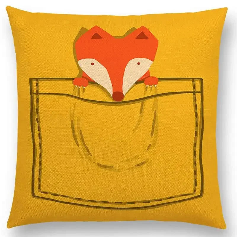 Axyaa Cartoon Animals Cushion Cover - Cat Flamingo Penguin Rabbit Pillow Case