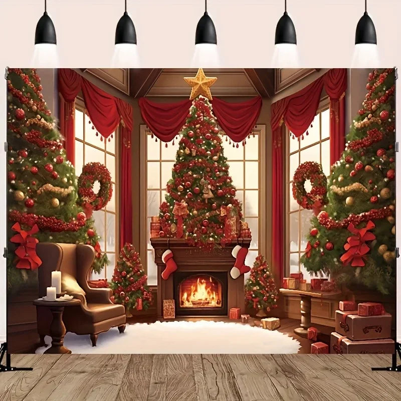 Christmas Day Party Background Cloth Tree Wall Tapestry for Home & Outdoor Photography by Axyaa
