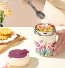 Axyaa Flower Pattern Stainless Steel Braised Flask with Folding Spoon