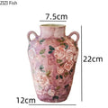 Axyaa Hand Drawn Rose Ceramic Vase Double Ear Hydroponic Flower Arrangement Vessel