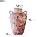 Axyaa Hand Drawn Rose Ceramic Vase Double Ear Hydroponic Flower Arrangement Vessel