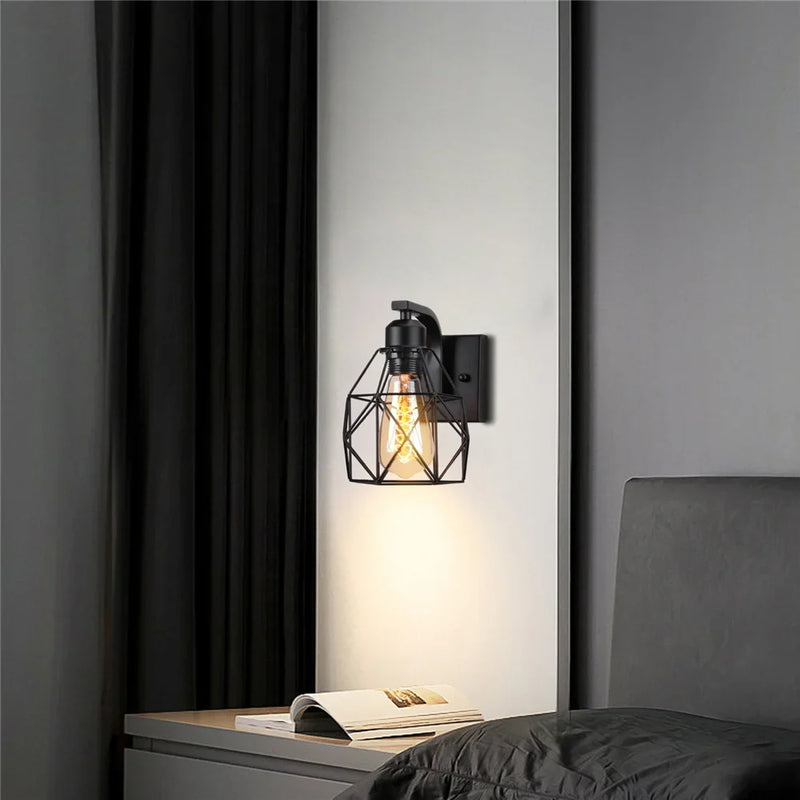 Retro Iron Wall Lamp Black Indoor Light Fixture for Bedroom by Axyaa