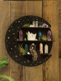 Axyaa Moon Face Wall Shelf: Boho Crystal Holder & Organizer