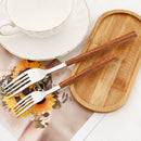 Axyaa 30Pcs Stainless Steel Cutlery Set with Imitation Wood Handle