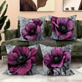Axyaa Gray Purple Poppy Pillow Covers - Soft Polyester, Fade-Proof, Zipper Closure