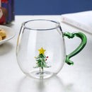 Axyaa 3D Christmas Glass Mug Cup with Heart Handle, 10oz, Water Coffee, Creative Gift