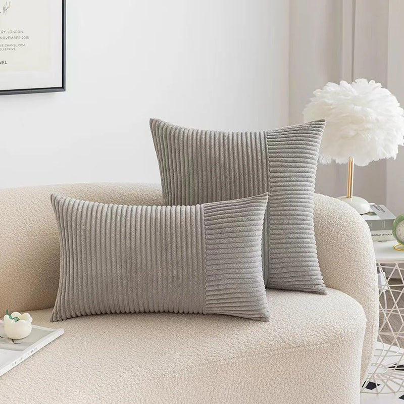 Red Striped Pattern Modern Corduroy Throw Pillow Cover by Axyaa
