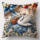 Axyaa Swan & Rose Print Pillow Covers, 17.7x17.7", Polyester, Zipper Closure, Machine Washable