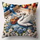 Axyaa Swan & Rose Print Pillow Covers, 17.7x17.7", Elegant Design, Machine Washable