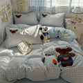 Axyaa Cartoon Washed Cotton Towel Embroidered Bedding Set - 4-Piece