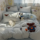 Axyaa Cartoon Washed Cotton Towel Embroidered Bedding Set - 4-Piece
