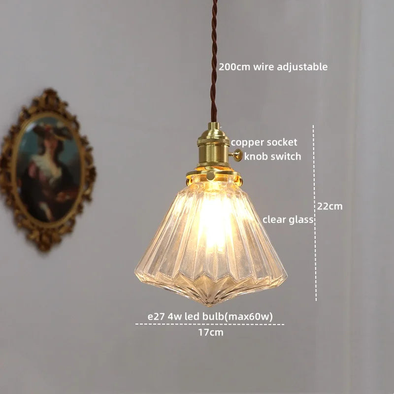 Axyaa Modern LED Glass Copper Pendant Light with Knob Switch