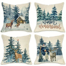 Axyaa Winter Holiday Pillowcase - Festive Elk Bear Tree Cushion Cover