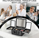 Axyaa LED Mirror Makeup Train Case with Organizer Bag and Jewelry Storage